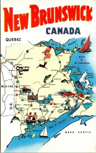 Vtg 1950s New Brunswick Canada Map Towns Highways Attractions Postcard