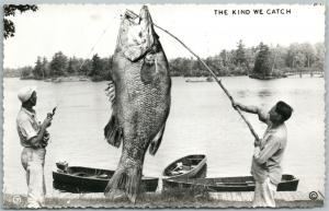 CAYAMANT LODGE CANADA EXAGGERATED FISHING VINTAGE REAL PHOTO POSTCARD RPPC