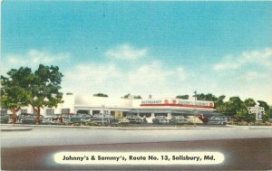 Salisbury Maryland Johnny & Sammy's Restaurant Autos Adprint Postcard 22-1042