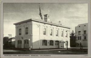 Merced CA Fire Department Old Postcard