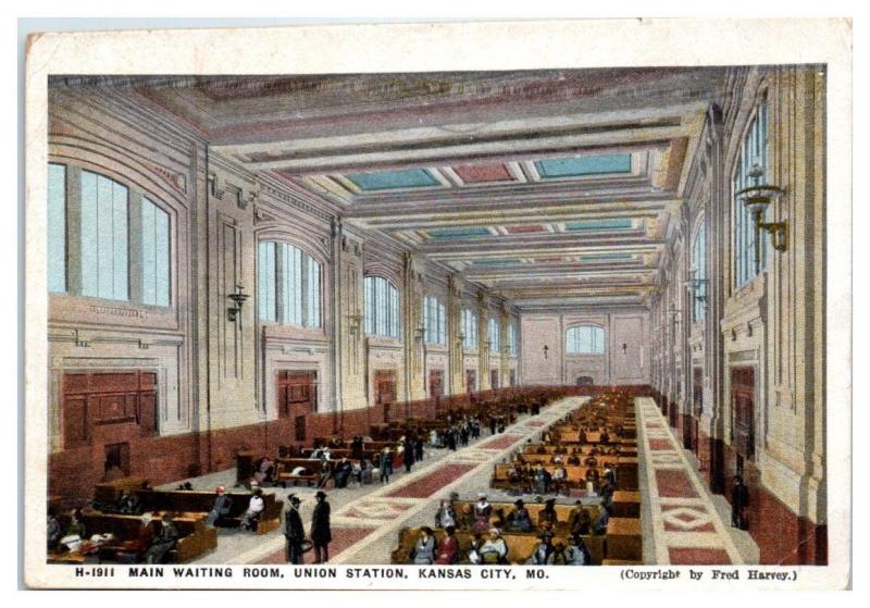 1922 Main Waiting Room, Union Station, Kansas City, MO Postcard