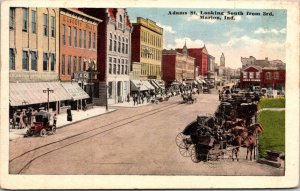 Postcard Adams Street Looking South From 3rd in Marion, Indiana