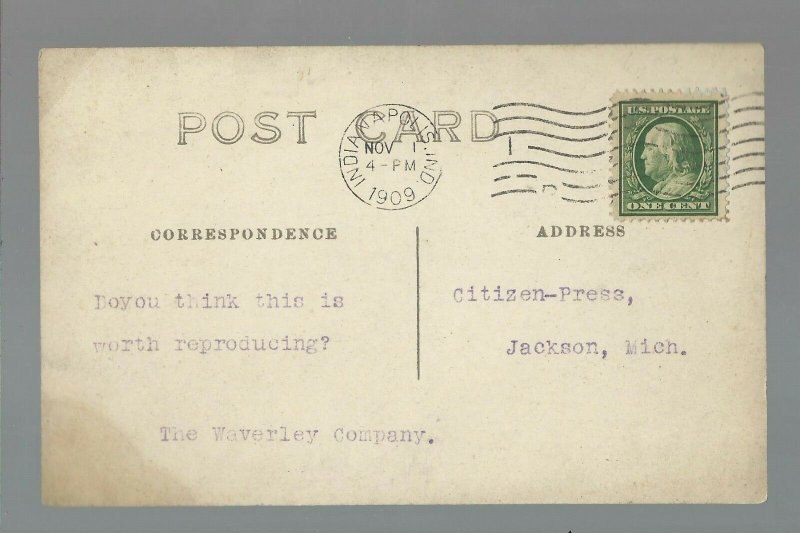 Indianapolis INDIANA RPPC 1909 ADVERTISING Parade WAVERLEY ELECTRIC CAR Waverly