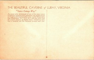 Caverns Cave Luray Virginia VA Swiss Cottage Way VTG Postcard UNP Unused 