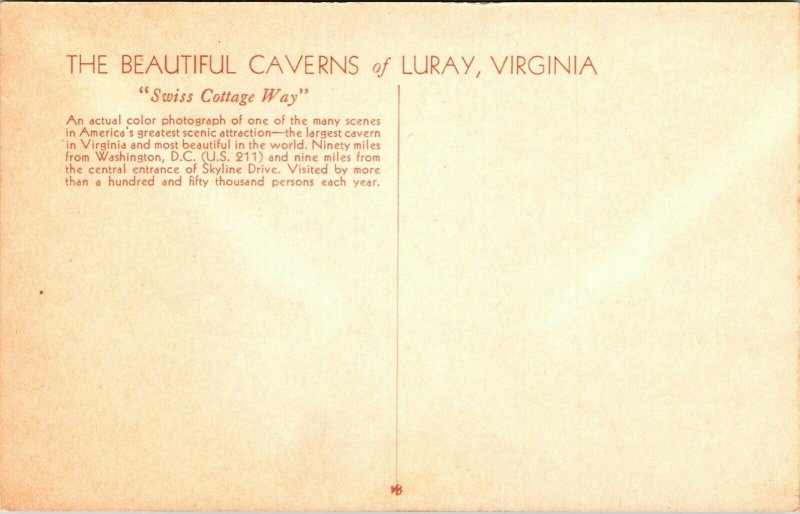 Caverns Cave Luray Virginia VA Swiss Cottage Way VTG Postcard UNP Unused 
