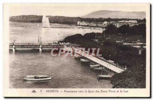 Old Postcard Panorama Geneva to the Quai des Eaux Vives and Lake