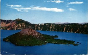 Wizard Island Crater Lake Rim Dr Oregon Postcard PM Fort Klamath OR Cancel WOB 
