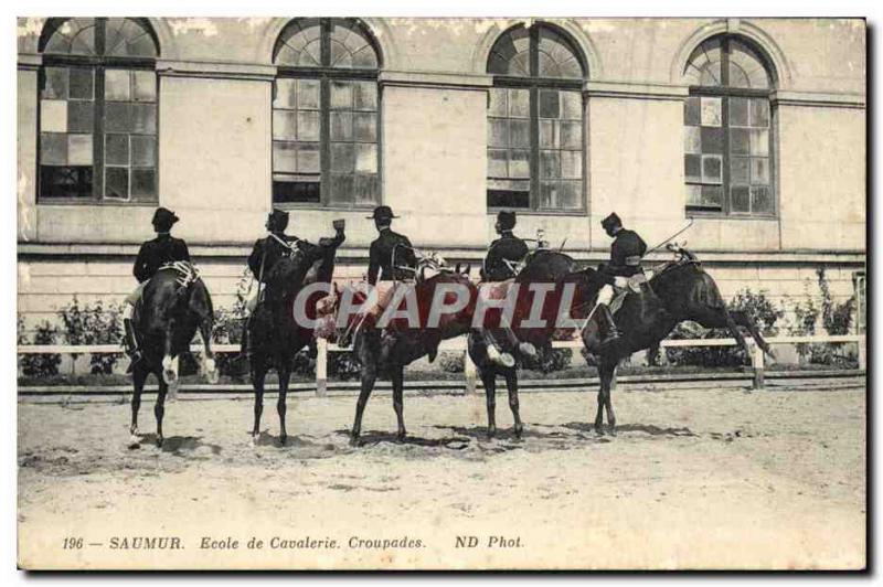 Old Postcard Horse Equestrian Saumur Cavalry School croupades