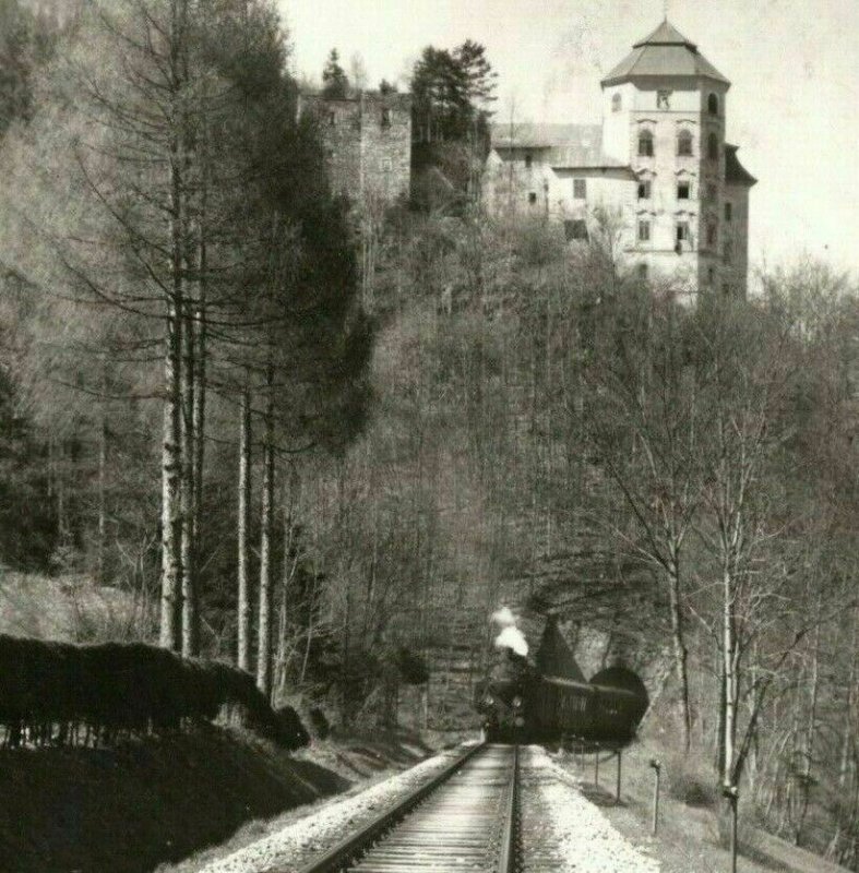 Schloss Klaus Castle Austria Train Railway Railroad Tunnel Vintage Postcard 