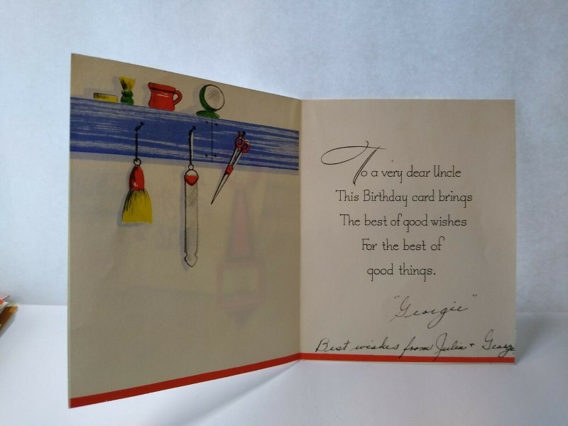 Mid Century Modern Clock Skeleton Key Uncle Birthday Greeting Card Vintage Retro 