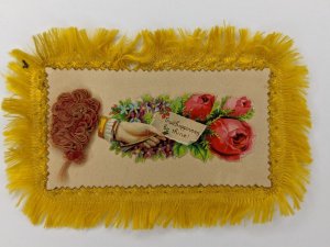 c1880s Anna Meyer Name Calling Card Silk Fringe Embossed Hand Die Cut C34