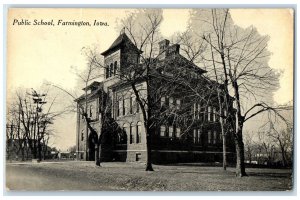 c1910 Public School Campus Building Tower Dirt Surface Farmington Iowa Postcard