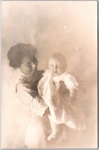 Mother & Child Children Photograph Happy Faces RPPC Portrait Postcard