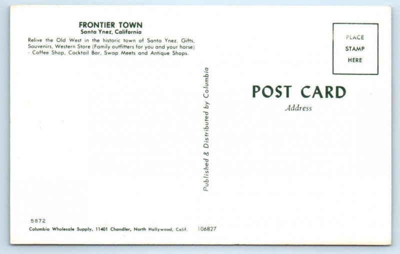 SANTA YNEZ, California CA ~ Roadside FRONTIER TOWN Western Theme Park Postcard 