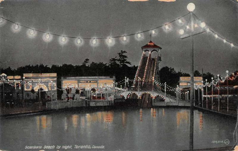 Toronto Canada Scarboro Beach by Night Amusement Park Antique Postcard J58023