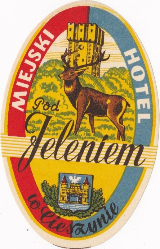 Poland Miejski Hotel Jeleniem Vintage Luggage Label sk1601