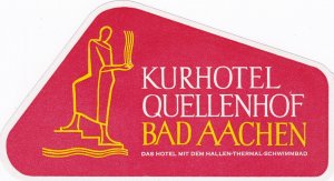 Germany Bad Aachen Kurhotel Quellenhof Red Vintage Luggage Label sk3297