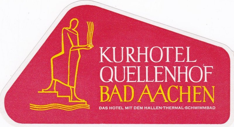 Germany Bad Aachen Kurhotel Quellenhof Red Vintage Luggage Label sk3297