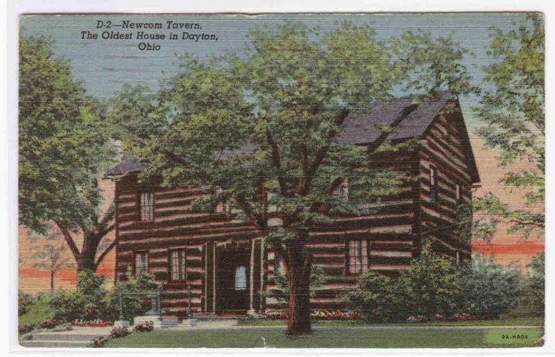 Newcom Tavern Log Cabin Oldest House in Dayton Ohio 1949 postcard