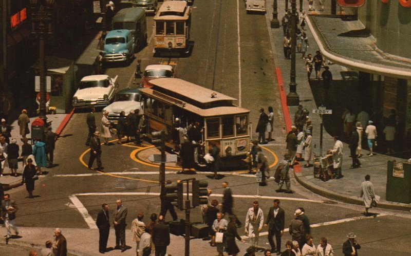 Vintage Postcard Powell and Market Streets Cable Cars San Francisco California