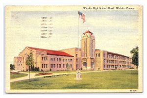 Postcard Wichita High School North Wichita Kansas c1947 Postmark
