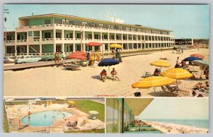 1950's OCEAN CITY MD SURF & SANDS MOTEL BEACH SWIMMING POOL OLD CARS POSTCARD