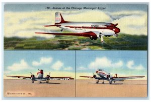 c1940 Scenes At Chicago Municipal Airport Landing Fields Illinois IL Postcard