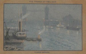 The Thames At Twilight TOWER BRIDGE London UK Pastel Art Vintage Postcard