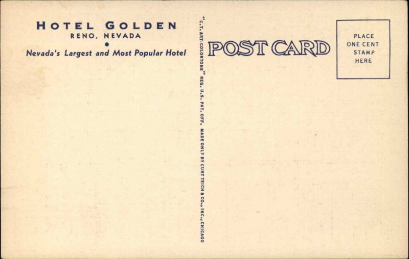 Reno Nevada NV Hotel c1930s-40s Linen Postcard