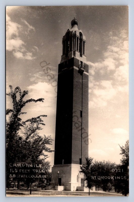 K5/ Brookings South Dakota Postcard RPPC c40-50s Campanile State College 331