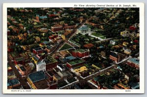 Aerial View Showing Central Section St Joseph MO C1940 Linen Postcard S23