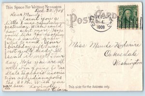 Christmas Postcard Greetings Holly Berries Winter Scene Oakesdale WA 1908 Posted