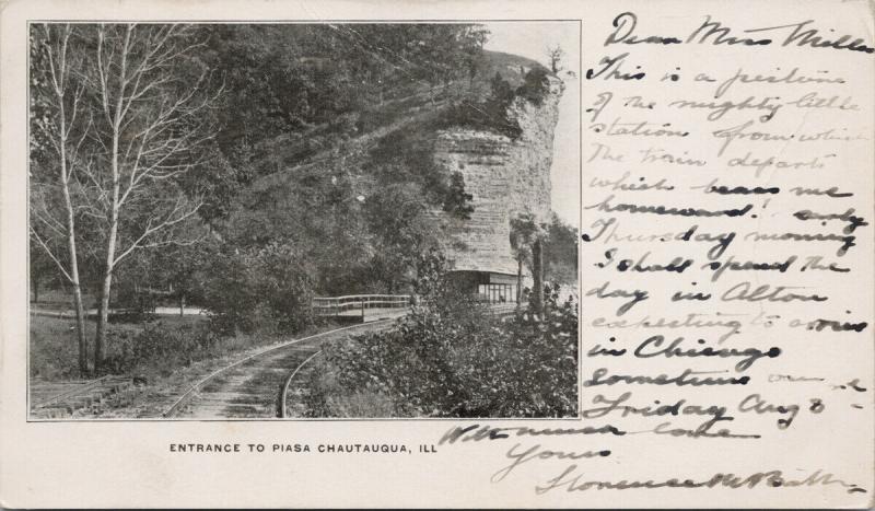 Entrance to Piasa Chautaugua Illinois IL Trolley Station c1906 Postcard D93