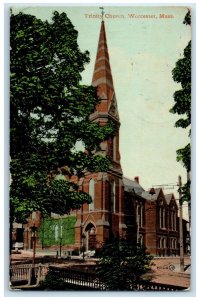1913 Exterior View Trinity Church Building Worcester Massachusetts MA Postcard