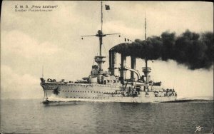 Battleship SMS Prinz Adalbart Military Ship Vintage Postcard