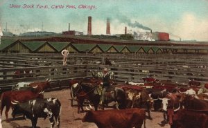 Vintage Postcard 1910's Union Stack Yards Cattle Pens Chicago Illinois Franklin