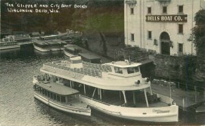 Clipper City Boat Docks Wisconsin Dells Wisconsin 1950s RPPC Postcard 13112