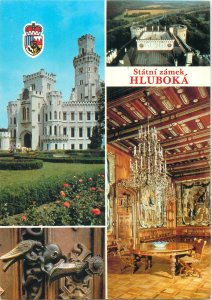Postcard Czech republic multi view statni zamek hluboka chandelier castle towers