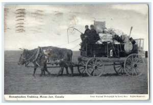 1913 View of Homesteaders Trekking Moose Jaw Canada Bull Carriage Postcard