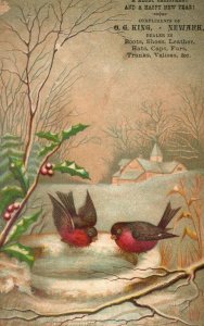 O.G. King Newark Shoes Leather Hats Merry Christmas Birds Nest Holly Card L9