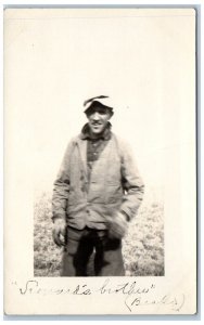 Grangeville North Dakota ND Postcard RPPC Photo Man Scene Field c1910's Antique
