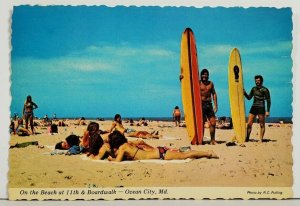 MD Sexy Surfer Guys on the Beach at Ocean City Maryland 1975 Postcard P2