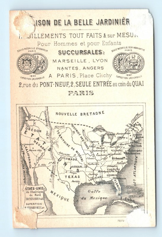 American Flag Indian Princess Axe Map On Back Victorian Trade Card