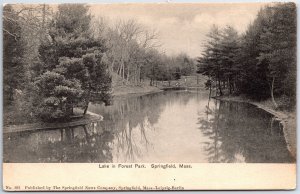 VINTAGE POSTCARD LAKE IN FOREST PARK AT SPRINGFIELD MASSACHUSETTS c. 1900