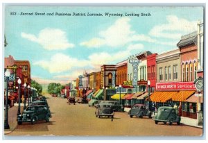 c1940 Second Street Business District Classic Cars Laramie Wyoming WY Postcard