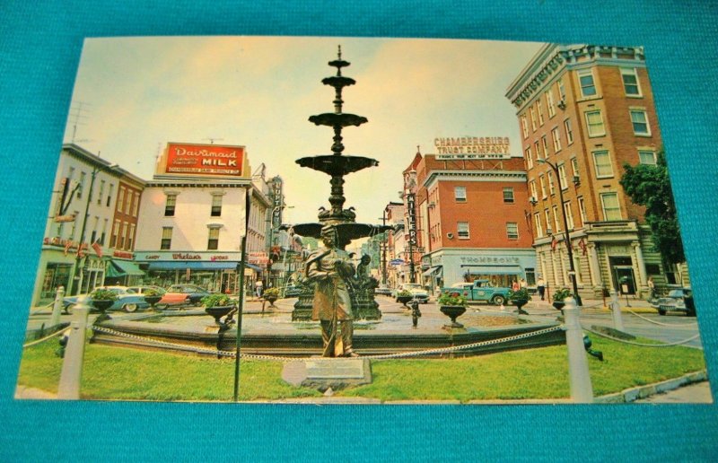 1950s Memorial Fountain Public Square Chambersburg PA Civil War Antique Postcard