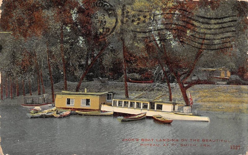 Fort Smith Arkansas Jack's Boat Landing, Poteau River,Color Lithograph Vintage P