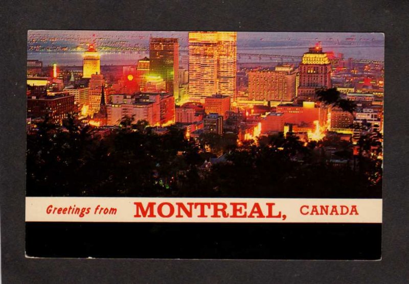 PQ QC Greetings From Montreal Quebec Canada Carte Postale Postcard Night View