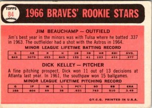 1967 Topps Baseball Card '66 Braves Rookie Stars Dick Kelley J Beauchamp...
