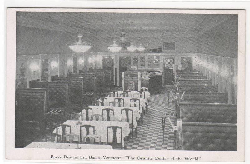 Barr Restaurant Interior Barre Vermont postcard United States